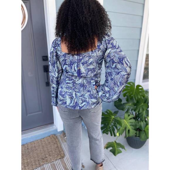 NEW GOOD PEOPLE DESIGN lust for life top in blue multi - Picture 2 of 2